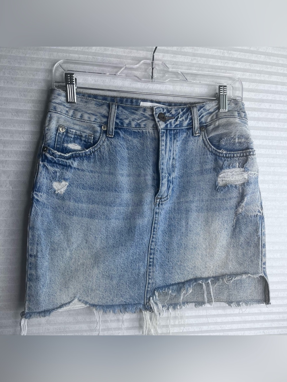Pistola Skirt Sz 27 Women Blue Mini Solid Denim Cotton Distressed Casual Light